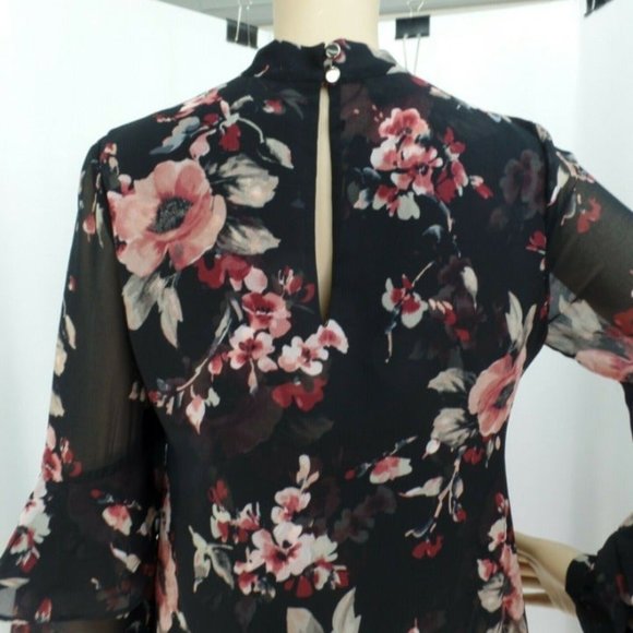 "WHITE HOUSE BLACK MARKET" LONG SLEEVE FLORAL CHOKER SHIFT DRESS SIZE: SP NWT - Picture 10 of 10